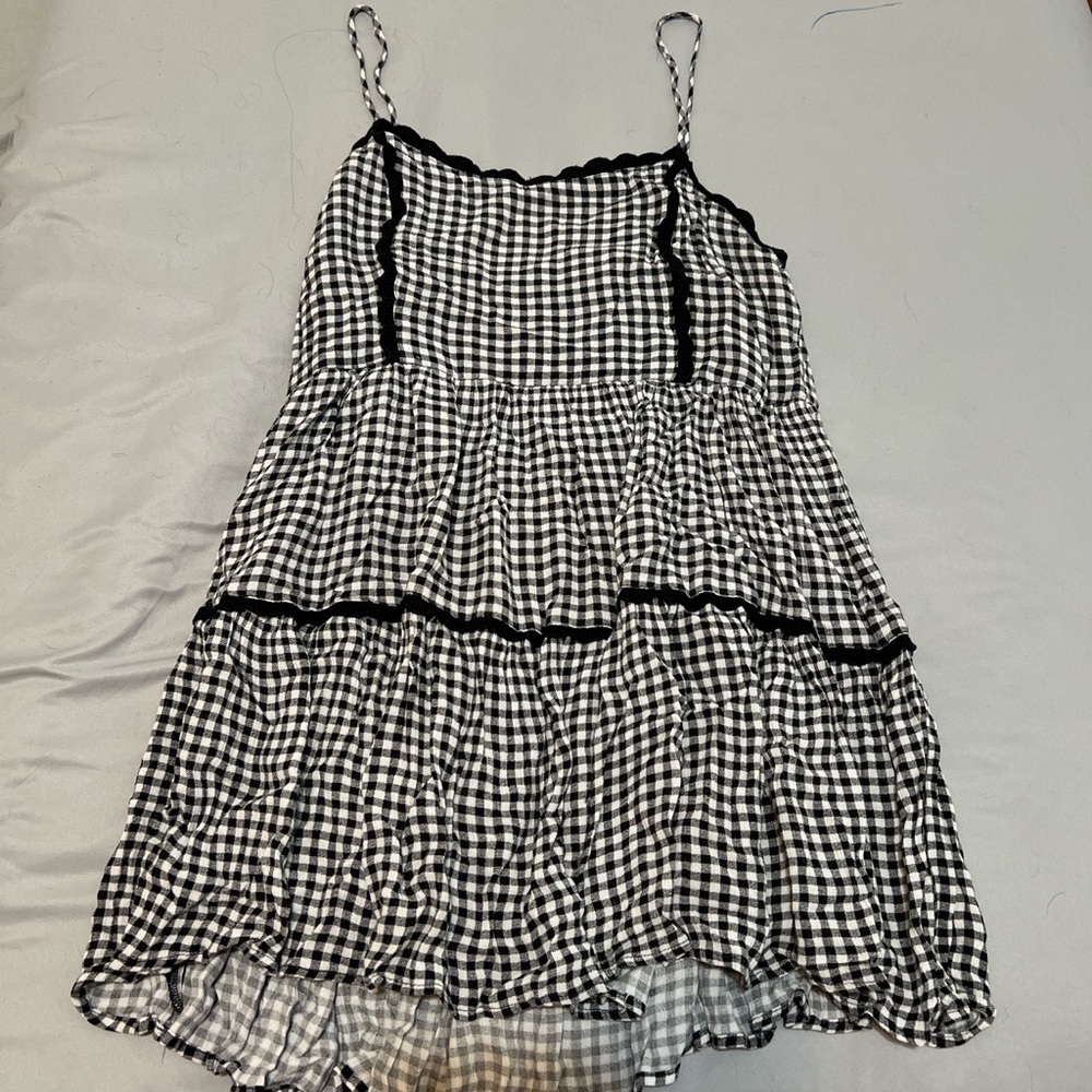 Black and white gingham mini dress